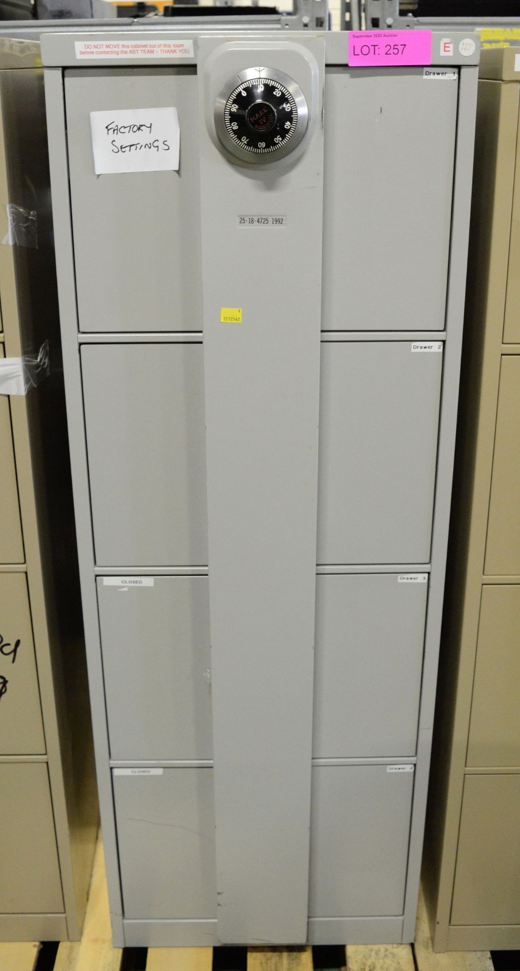 4 Drawer Combination Lock Filing Cabinet L 470 x W 620 x H 1320mm
