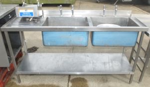 6ft Double sink unit with single drainer, wall mountable sink, collander