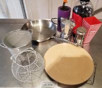 Kitchenware including frying pan, pizza stone, espresso maker, coffee pot, popcorn maker,