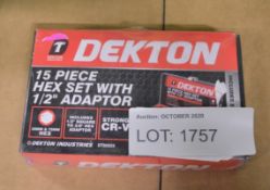 Dekton 15 piece hex set with 1/2 inch adaptor