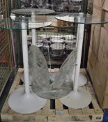 4x Glass Top Table with White Metal Base & Spares