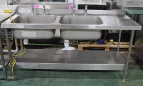Stainless Steel Double Sink Unit with Single Taps - W1800 x D650 x H970mm - single drainer