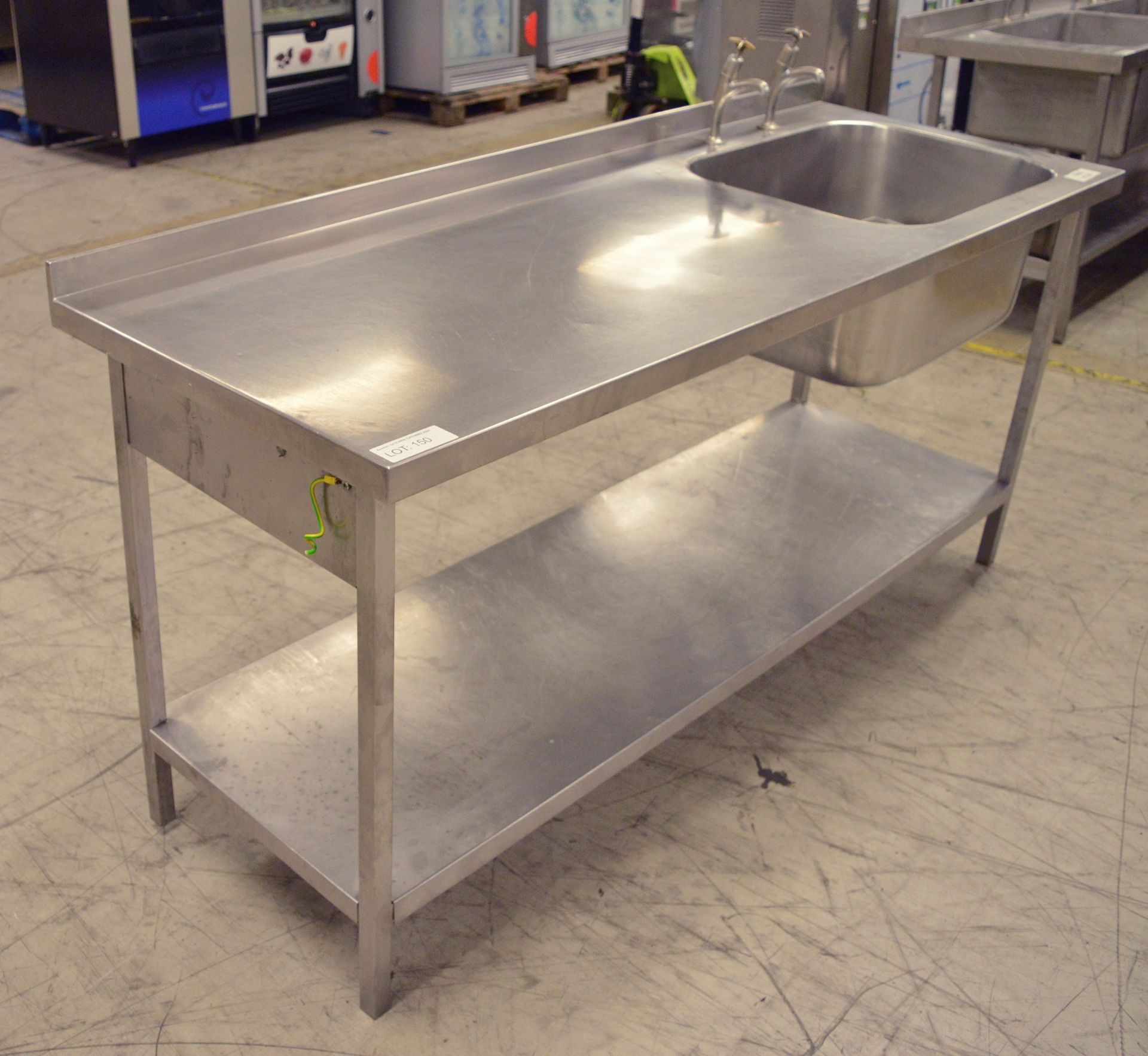 Stainless Steel Single Sink & Counter Table with Single Taps - L1800 x W660 x H900mm - Image 2 of 3