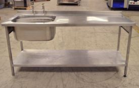 Stainless Steel Single Sink & Counter Table with Single Taps - L1800 x W660 x H900mm