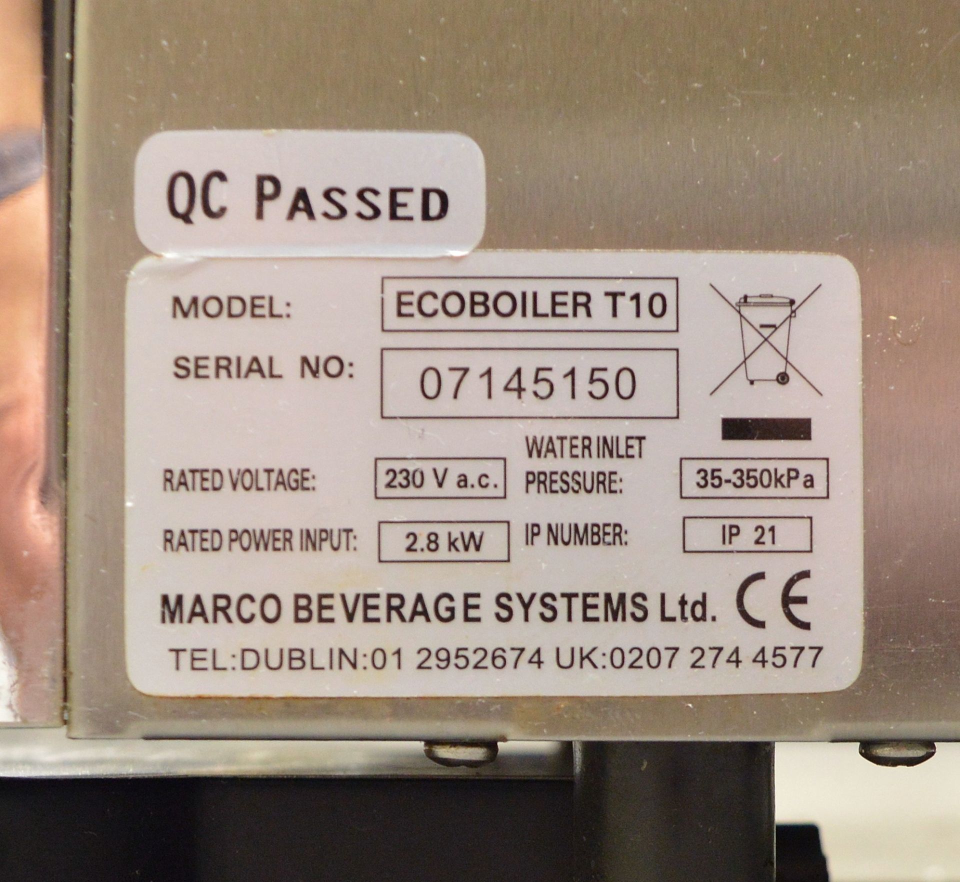 Marco Ecoboiler T10 Water Boiler - 230v Single Phase - Image 4 of 5