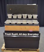 Wooden Tiered Display/Serving Unit & Serving Tins - L1100 x W980 x H1100mm