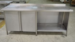 Stainless Steel 2 Door Cupboard Unit with Top Drainer & Bottom Half Shelf - L2100 x W700 x