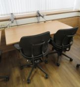 Tiltable Office Table & 2 Humanscale Freedom Office Chairs & Monitor Mounting Arms.