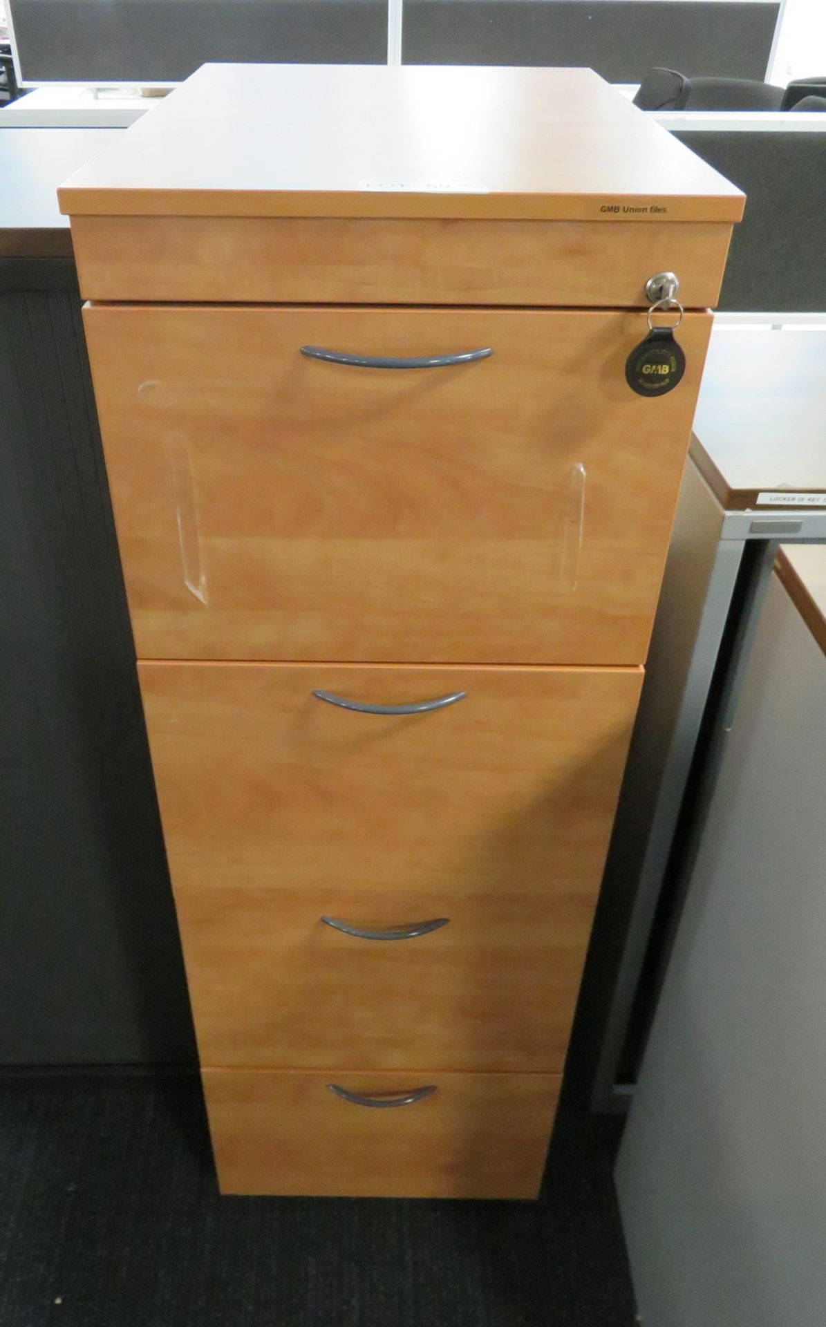 4 Drawer Wooden Filing Cabinet. Dimensions: 470x680x1420mm (LxDxH)