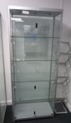 Glass Display Cabinet With Down Lights. Dimensions: 790x400x1800mm (LxDxH)