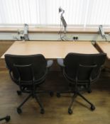 Tiltable Office Table & 2 Humanscale Freedom Office Chairs & Monitor Mounting Arms.