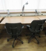 Tiltable Office Table & 2 Humanscale Freedom Office Chairs & Monitor Mounting Arms.