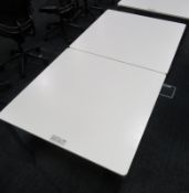 2x White Topped Square Wooden Table. Dimensions: 800x800x730mm (LxDxH)