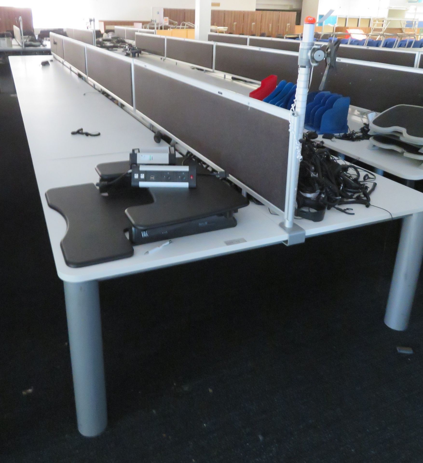 Bank Of Desks Seating 14. Dimensions: 9107x1800x745mm. (LxDxH)