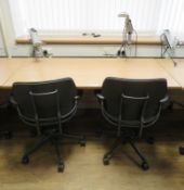 Tiltable Office Table & 2 Humanscale Freedom Office Chairs & Monitor Mounting Arms.