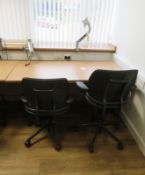 Tiltable Office Table & 2 Humanscale Freedom Office Chairs & Monitor Mounting Arms.