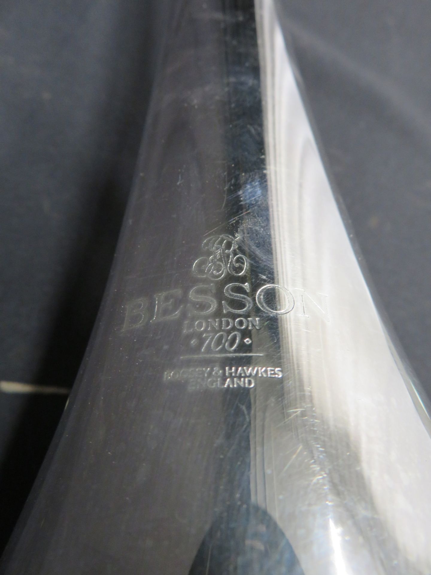 Boosey & Hawkes Besson 700 London tenor fanfare trumpet with case. Serial number: 707-740320. - Image 12 of 19