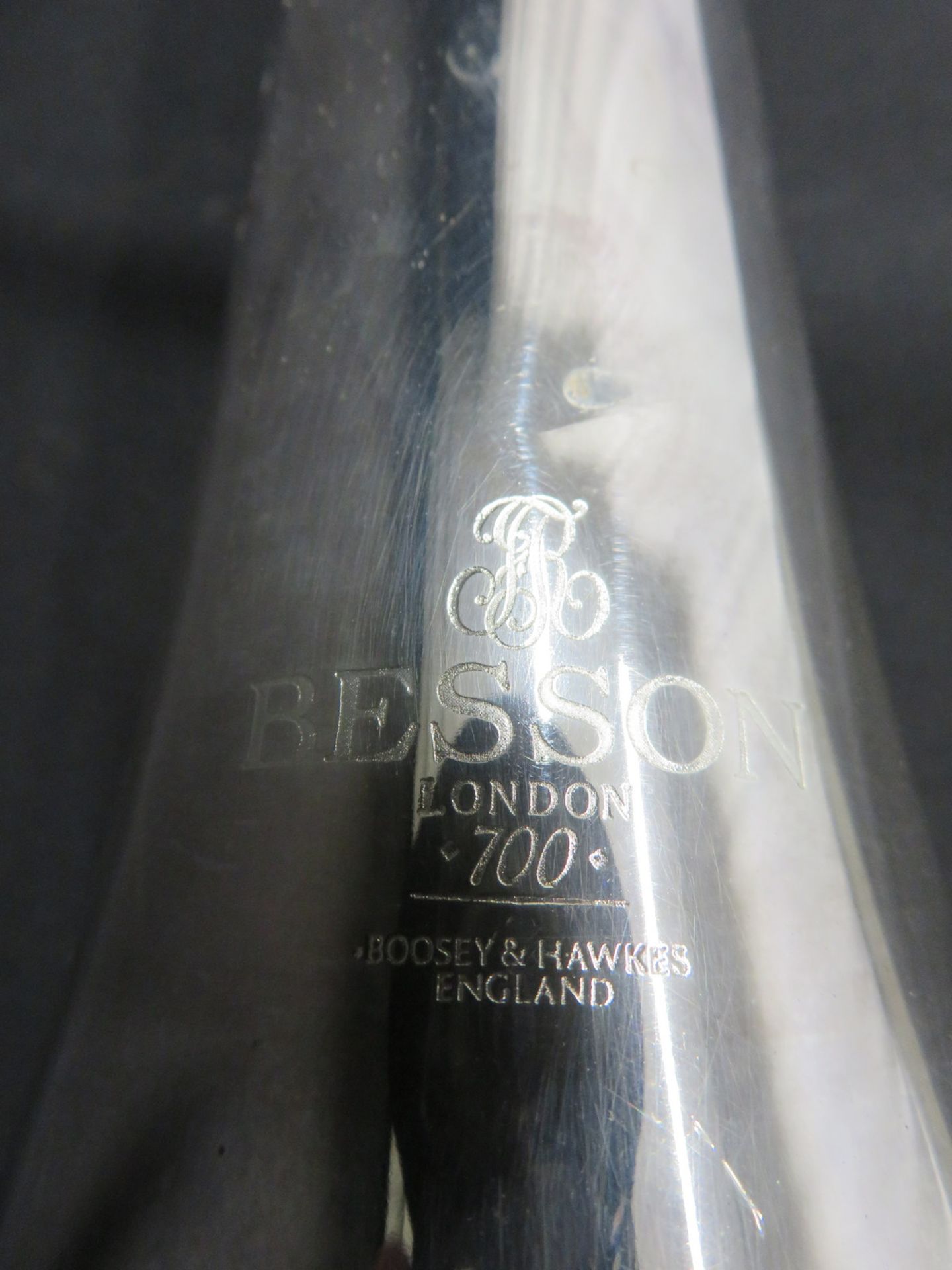 Boosey & Hawkes Besson 700 London tenor fanfare trumpet with case. Serial number: 707-721126. - Image 11 of 18