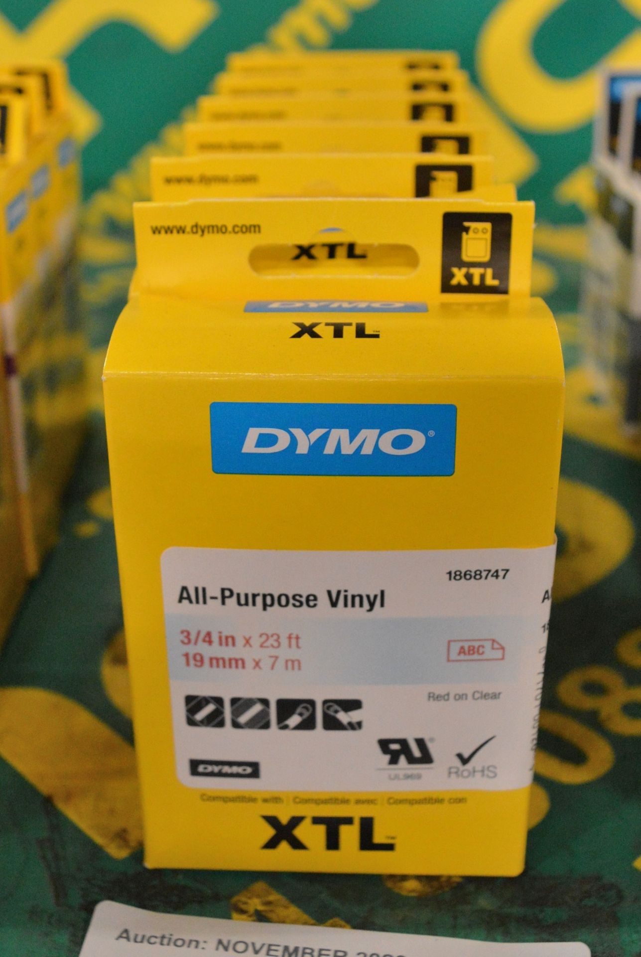 6x Dymo XTL All Purpose Vinyl - 3/4in x 23ft - 19mm x 7m - Red on Clear Printer Tape