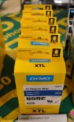 6x Dymo XTL All Purpose Vinyl - 3/4in x 23ft - 19mm x 7m White on Blue Printer Tape