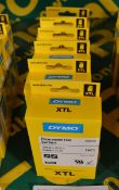 6x Dymo XTL Permanent Flat Surface 1/4in x 29.8ft - 6mm x 9/1m Black on White Printer Tape