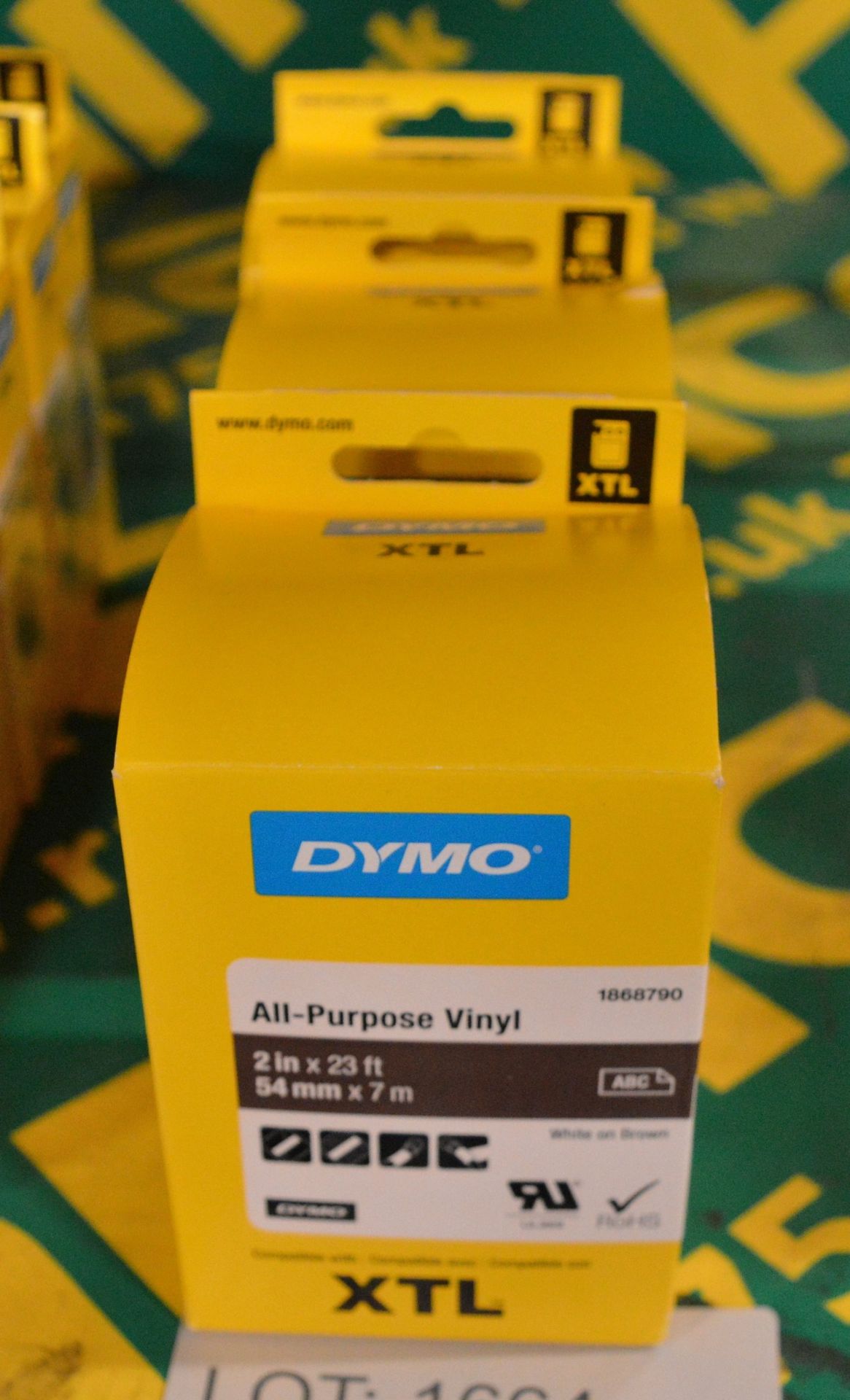 3x Dymo XTL All Purpose Vinyl 2in x 23ft - 54mm x 7m White on Brown Printer Tape