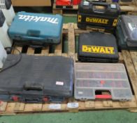 6x empty power tool boxes, 1x plastic parts tool box