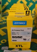 6x Dymo XTL All Purpose Vinyl - 3/4in x 23ft -19mm x 7m - Black on Clear Printer Tape
