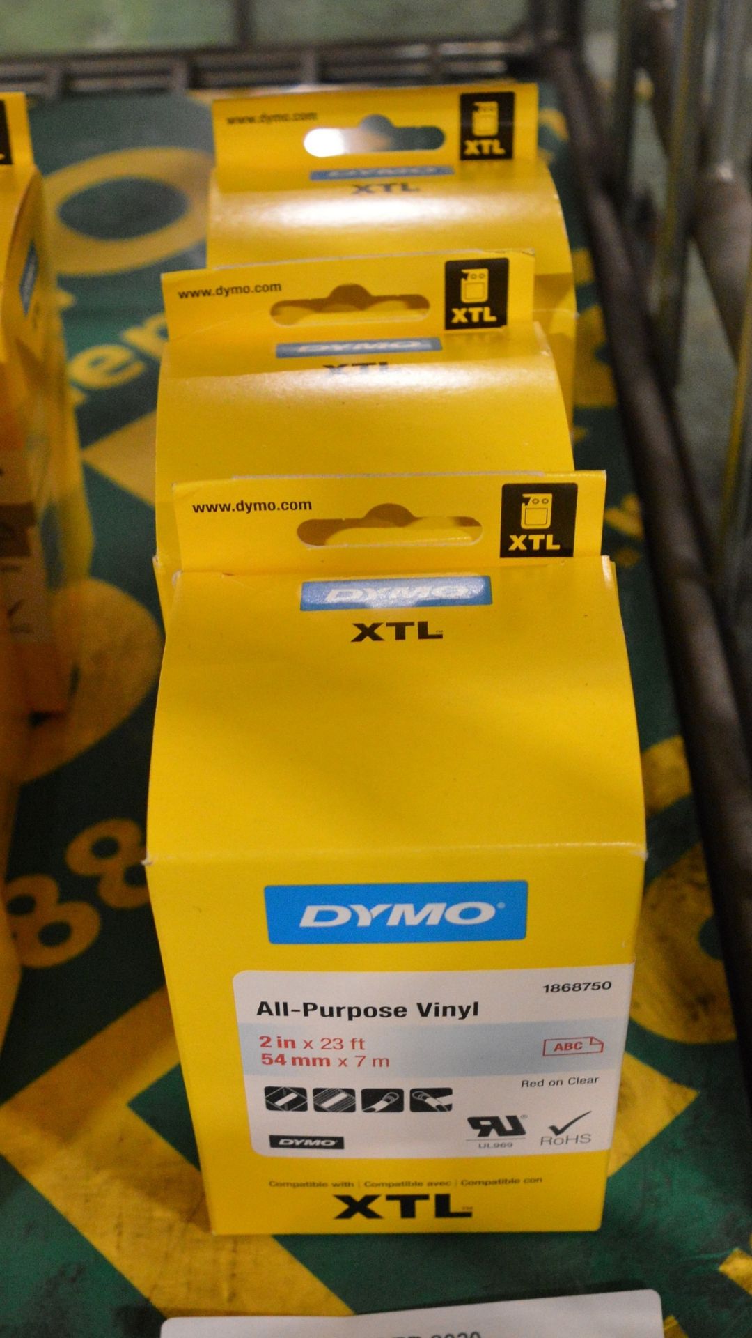 3x Dymo XTL All Purpose Vinyl - 2in x 23ft - 54mm x 7m Red on Clear Printer Tape