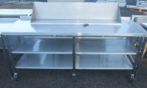 Stainless worktop with 2 undershelves, wall shelf