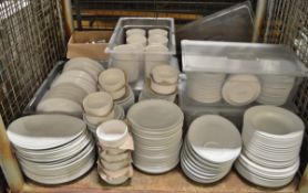 Crockery - plates, cups, metal milk jugs