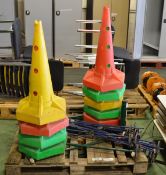 Fence post stakes, coloured cones