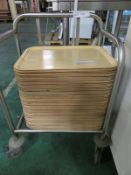 Mobile tray stacker and wooden trays