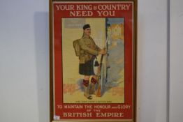 World War I interest: a recruiting poster after Lawson Wood, lithograph, "Your King and Country Need