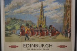 Railway interest: after Lance Cattermole (1898-1992), "Edinburgh, See Scotland by Train", a 1950's