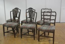 An assembled set of six George III and later dining chairs, four plus two, the set of four in