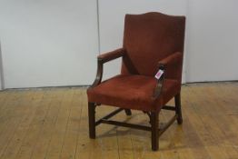 A small George III style Gainsborough or Raeburn chair, of characteristic form, and with reeded