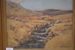 Fred Turnbull (Scottish, 20th Century), A Moorland Burn, signed lower right, oil on canvas,