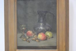 Maggie Hamilton (Scottish 1867-1952), Still Life with Apples and Pewter Jug, signed lower right,
