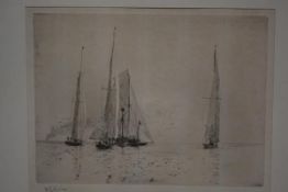 William Lionel Wyllie R.A. (1851-1931), "Yachts Rounding Warner Lightship", limited edition etching,