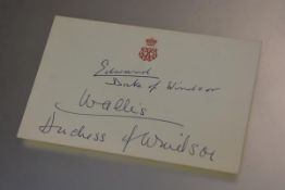 ROYAL MEMORABILIA - Edward, DUKE OF WINDSOR AND THE DUCHESS OF WINDSOR -- A compliment card with red