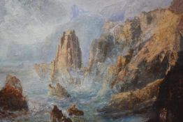 •Paul Ritchie (Scottish, Contemporary), Cliff Top Castle, signed lower left, oil, framed under