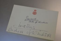 ROYAL MEMORABILIA - Edward, DUKE OF WINDSOR AND THE DUCHESS OF WINDSOR -- A compliment card with red