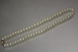 A single uniform strand cultured pearl necklace, on a pearl-set 9ct gold clasp, approx. 6mm