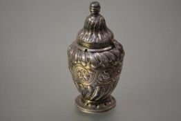 A late Victorian silver sugar caster, Howell & James Ltd, Sheffield 1888, in the Rococo Revival