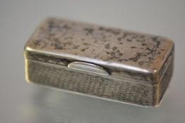 A 19th century Russian silver and niello snuff box, 84 Zolotnik mark, maker BE and indistinct