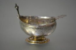 A Russian silver kovsh, possibly late 17th/early 18th century, marks indistinct, the oval bowl