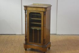 A good mid-Victorian burr walnut music folio cabinet, c. 1860, the string inlaid rectangular top