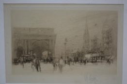 William Walcot (1874-1943), Newcastle Central Station, signed pencil, etching, Doig, Wilson &