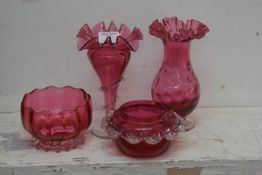 A group of four pieces of 19th/20thc cranberry glass